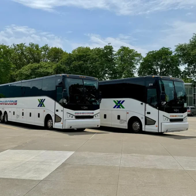Connexxions charter bus rentals for group travel, events, schools, and corporate trips